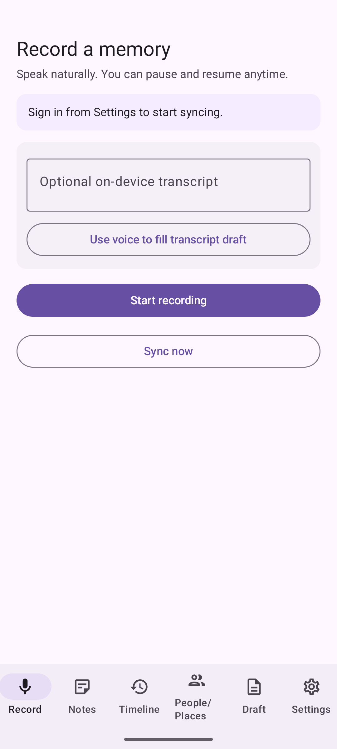 LifeStory app record screen